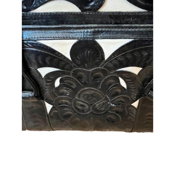 Handmade Hand-tooled Black And White Boho Leather Purse Satchel Floral - Picture 4 of 11